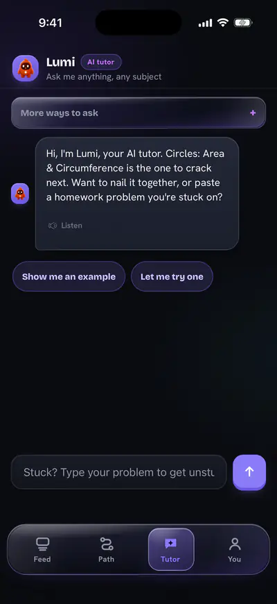 Lumi guiding a learner in the real SmartScroll app